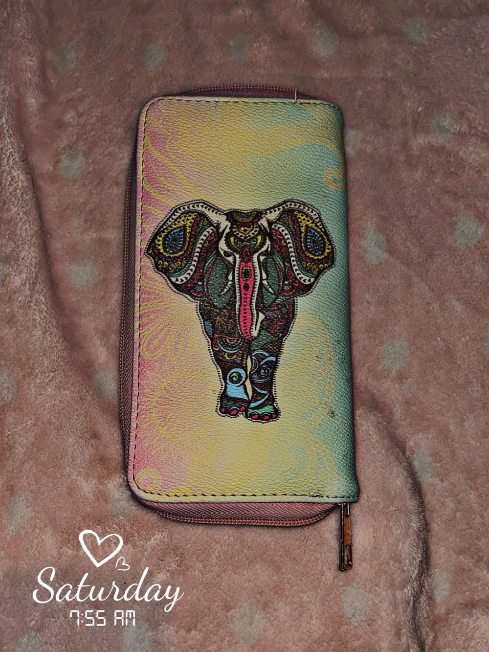 Colorful Elephant Zip Wallet - Pastel Ombre